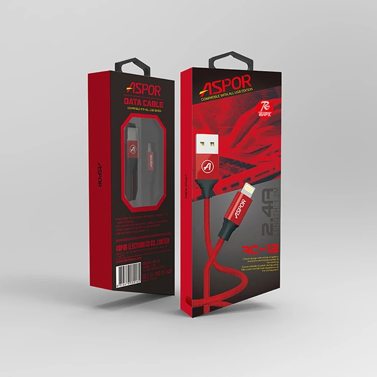 Кабель Aspor AC-12 USB – Lightning 2.4A/1.2м- чорний — Aspor