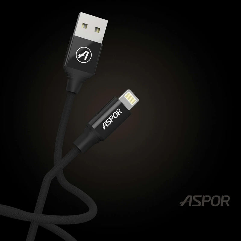 Кабель Aspor AC-12 USB – Lightning 2.4A/1.2м- сірий — Aspor