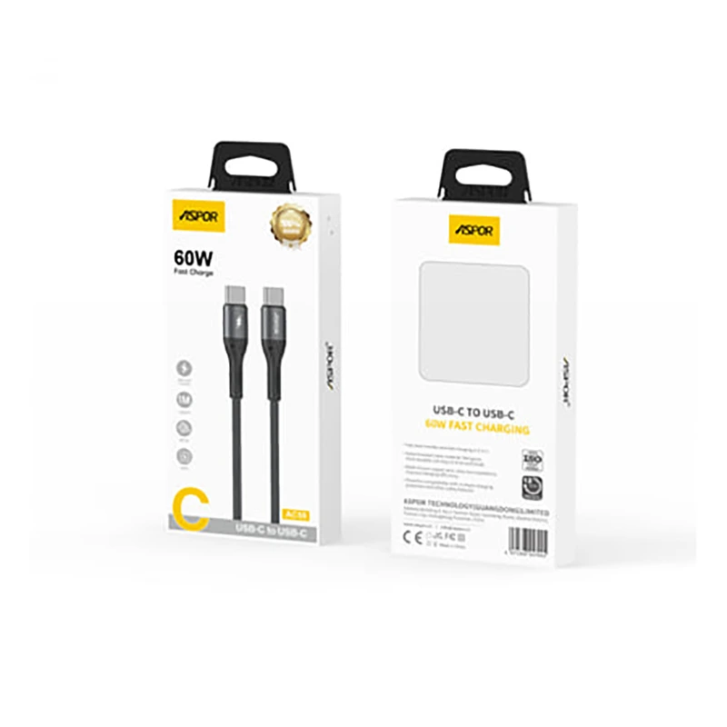 Кабель Aspor AC-55 Nylon Braided Fast Charge Type-C - Type-C 60W/1м- темно-сірий