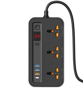 Мережевий фільтр-подовжувач Aspor A505 PD (3USB/USB-C/3A/20W/2м)- чорний — Aspor