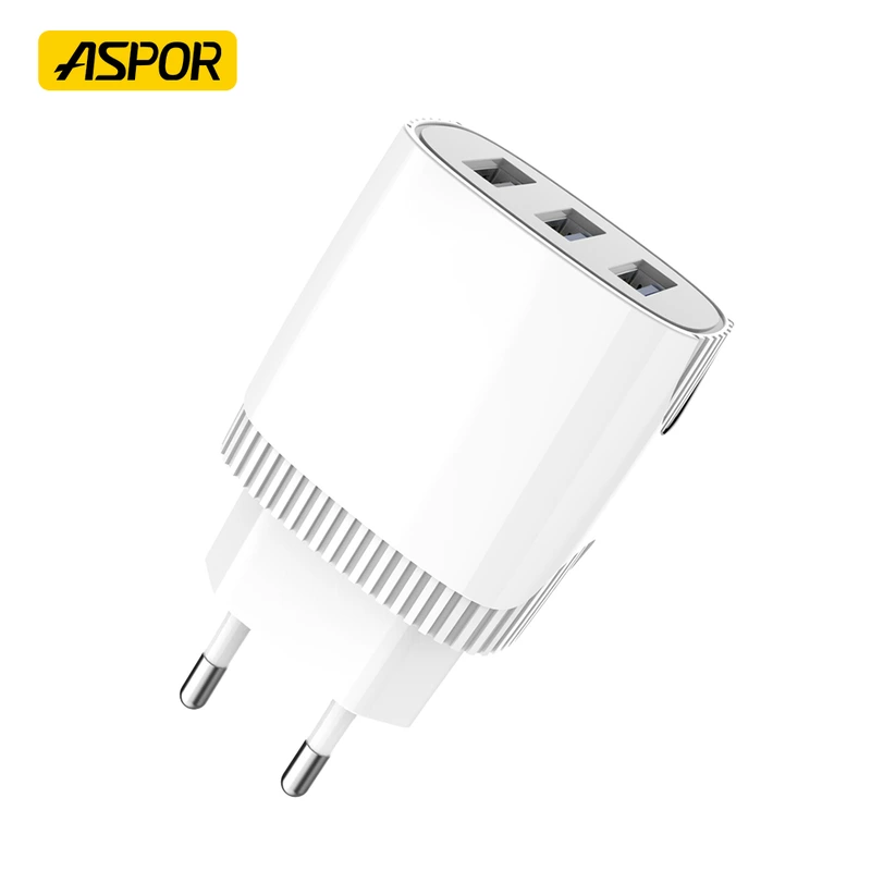 Мережевий зарядний пристрій Aspor A812 (3USB/2.4A) + USB кабель Lightning- білий