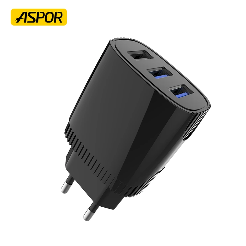Мережевий зарядний пристрій Aspor A812 (3USB/2.4A) + USB кабель Type-C- чорний