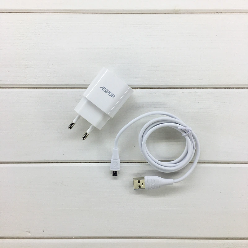 Мережевий зарядний пристрій Aspor A818 Plus 2.4A iQ + USB кабель Micro- білий — Aspor