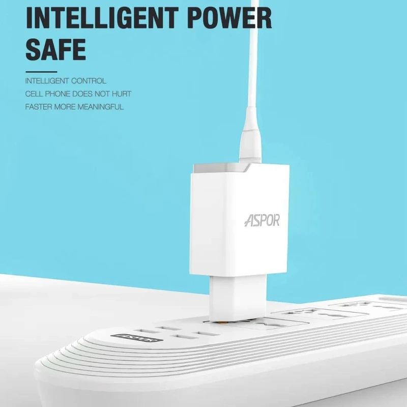 Мережевий зарядний пристрій Aspor A823 2USB/2.4A + USB кабель Lightning- білий — Aspor
