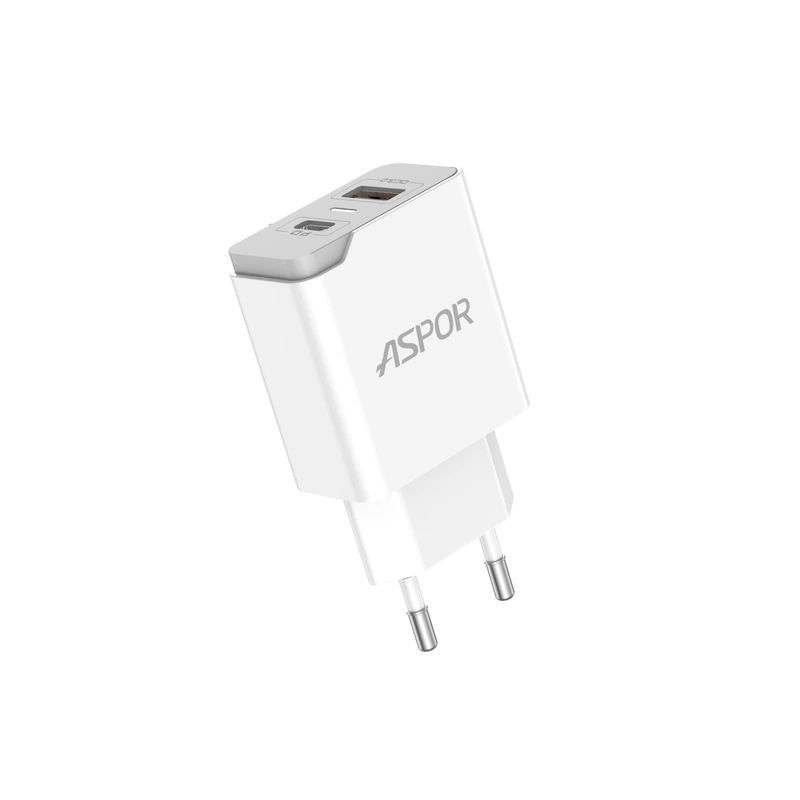 Мережевий зарядний пристрій Aspor A826 PD (20W/USB/Type-C)- білий — Aspor