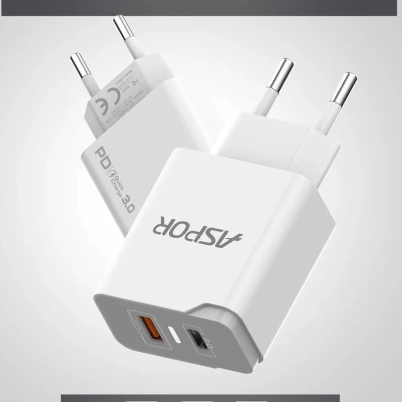 Мережевий зарядний пристрій Aspor A826 PD (20W/USB/Type-C) + кабель USB – Micro- білий — Aspor