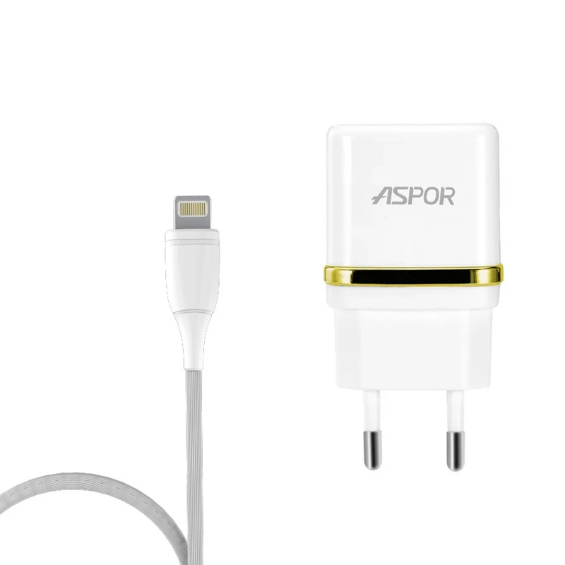 Мережевий зарядний пристрій Aspor A828 Eco 2USB/2.4A + кабель USB – Lightning- білий — Aspor