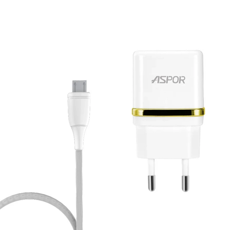 Мережевий зарядний пристрій Aspor A828 Eco 2USB/2.4A + кабель USB – Micro- білий — Aspor
