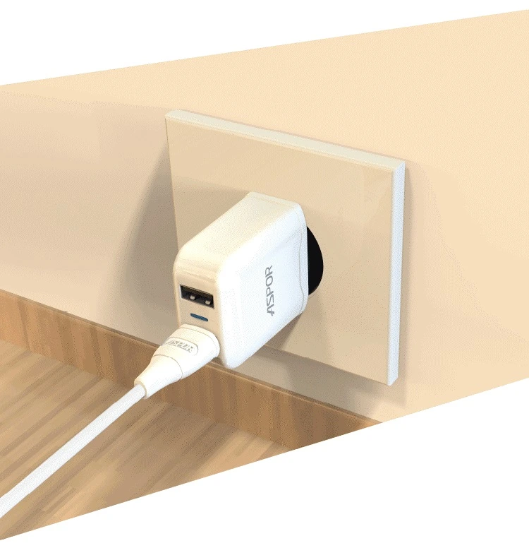 Мережевий зарядний пристрій Aspor A829 2USB/2.4A + USB кабель Type-C- білий — Aspor