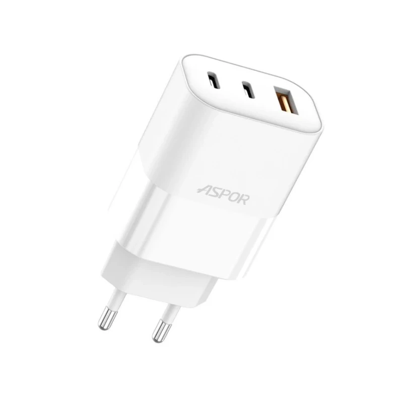 Мережевий зарядний пристрій Aspor A883 Fast Charger (USB/2USB-C/65W)- білий