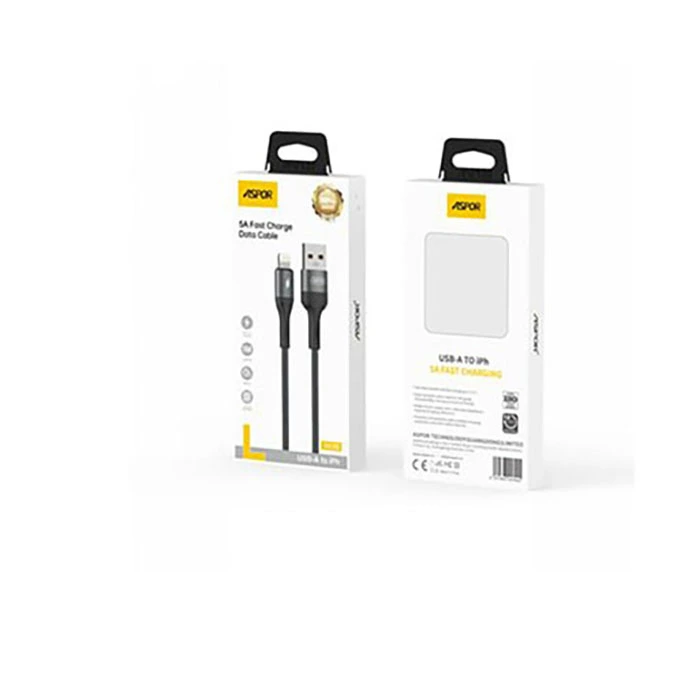 USB кабель Aspor AC-52 Lightning Nylon Braided Fast Charge 5A/1м- темно-сірий — Aspor