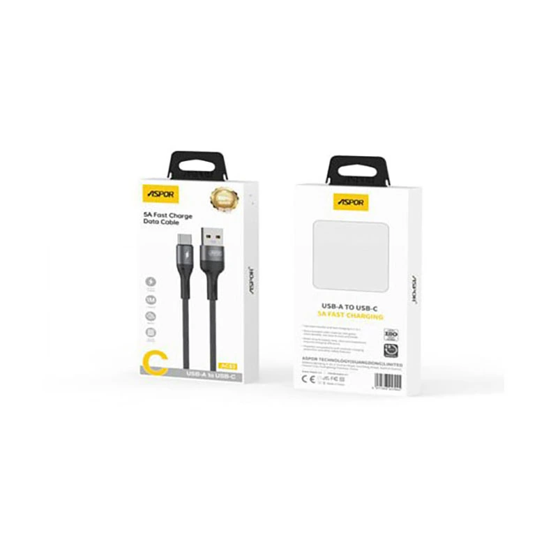 USB кабель Aspor AC-53 Type-C Nylon Braided Fast Charge 5A/1м- темно-сірий — Aspor