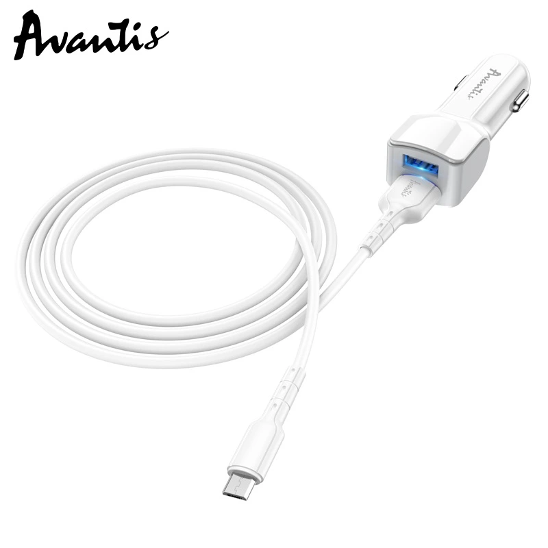 Автомобільний зарядний пристрій Avantis A910 Grand style (2USB/2.4A) + USB кабель Micro- білий