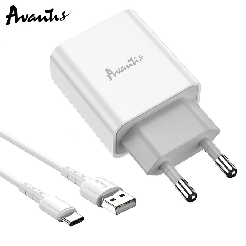 Мережевий зарядний пристрій Avantis A825 (1USB/2.1A) + USB кабель Type-C- білий
