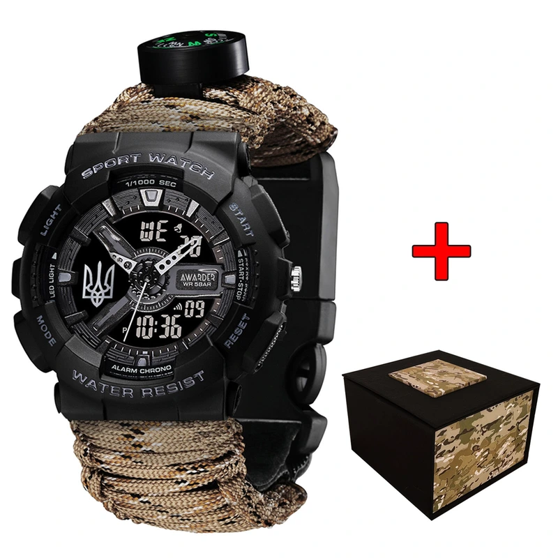 Awarder 005 Тризуб срібло  Black + Паракордовий ремінець Desert Camo