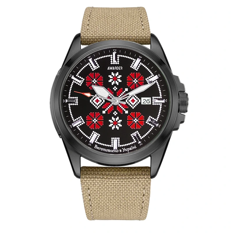 Awarder Embroidery Black-Red Khaki Automatic 10ATM