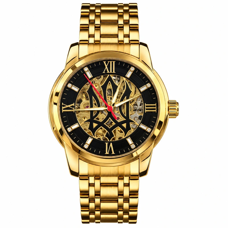 Чоловічий годинник Awarder 025 Sharp Gold-Black з автопідзаводом та золотистим браслетом