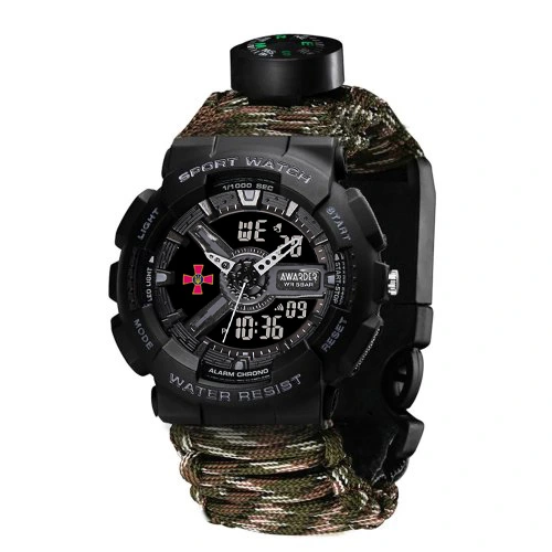 Годинник наручний Awarder 005P ЗСУ Чорні Паракордовий ремінець Camo Green+ Коробка.