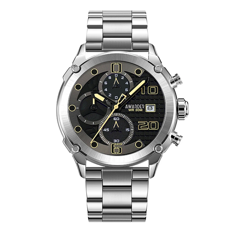 Годинник наручний Awarder 016 Silver-Black Steel
