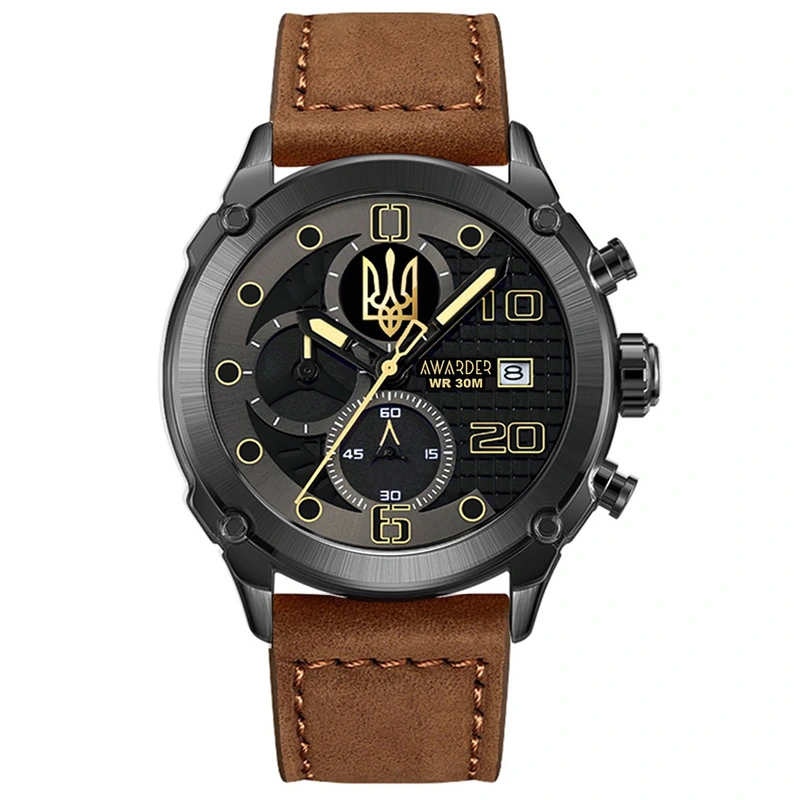 Годинник наручний Awarder 016 Тризуб золото  Black-Brown