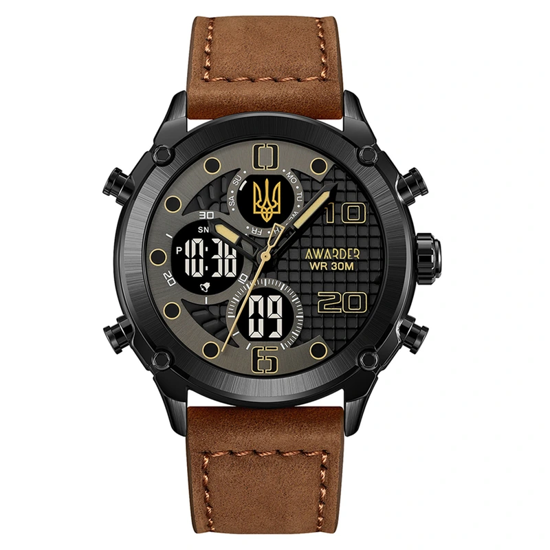 Годинник наручний Awarder 017 Тризуб золото  Black-Brown