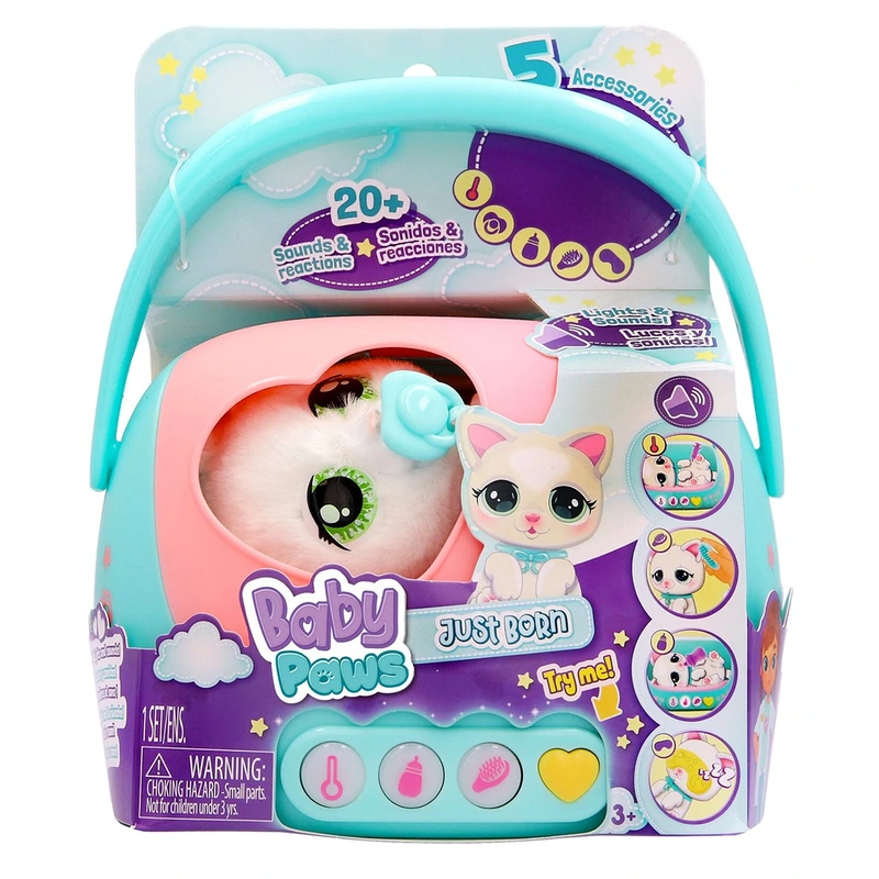 Інтерактивний ігровий набір BABY PAWS серії "Just Born" – КОШЕНЯ (з аксес.) — Baby Paws