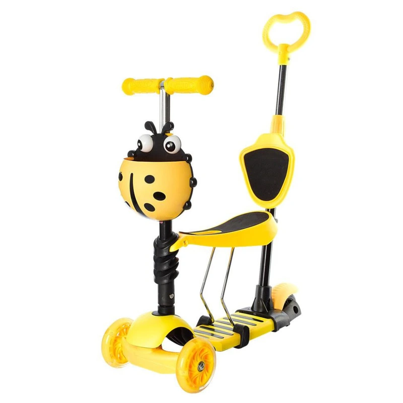 Самокат дитячий 3-х колісний SC20139(Yellow) з батьківською ручкою — Bambi