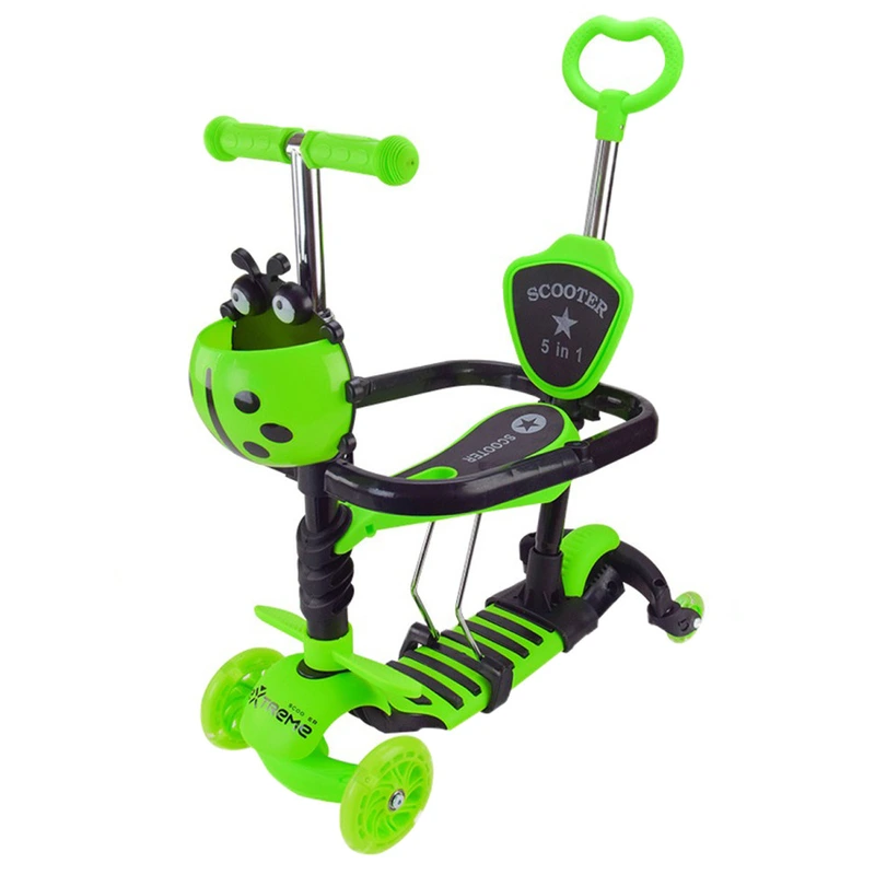 Самокат дитячий 3-х колісний Scooter Children's SC2501(Green) 3в1 колеса що світяться, зелений — Bambi
