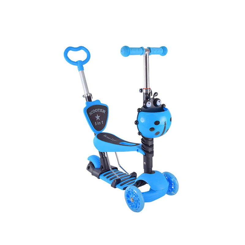 Дитячий самокат з батьківською ручкою Bambi SC20139 PU колеса зі світлом Синій — Bambi