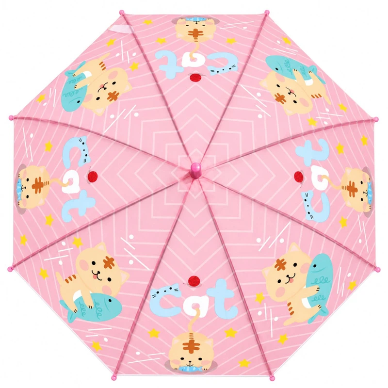 Дитяча парасолька "Котик з рибкою" MK 5801(Light-Pink) довжина 67 см, тростина 60,5 см, діаметр 84 см, спиця 47 см