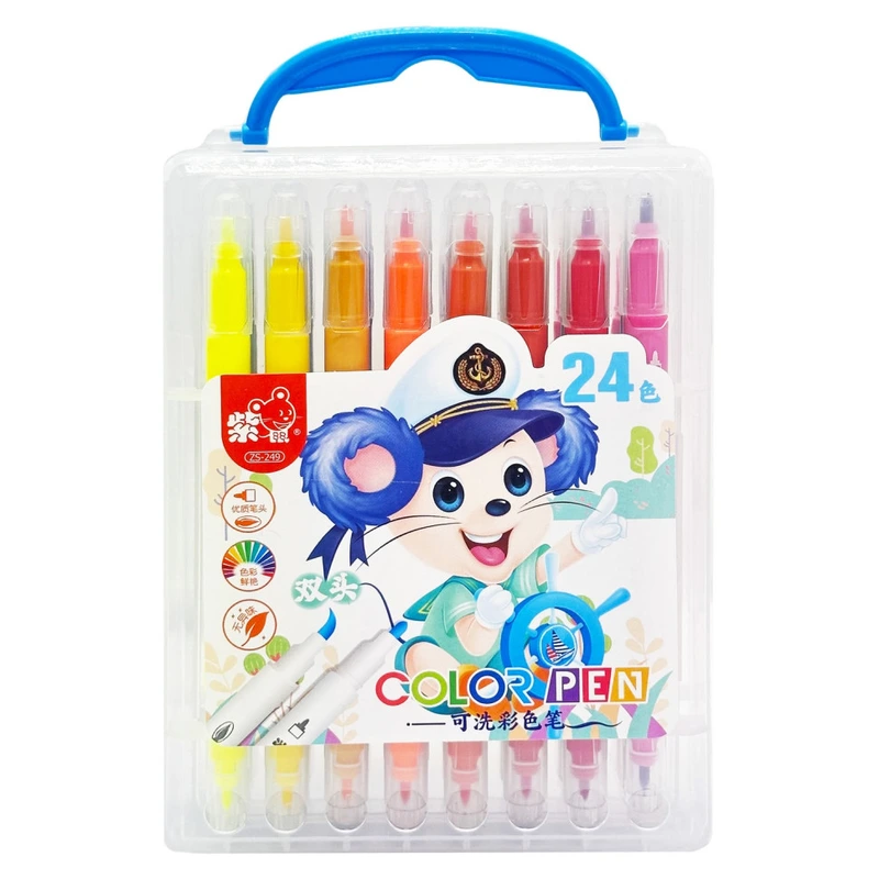 Набір двосторонніх фломастерів 249-24(Blue) у пластиковому боксі, 24 кольори — Bambi