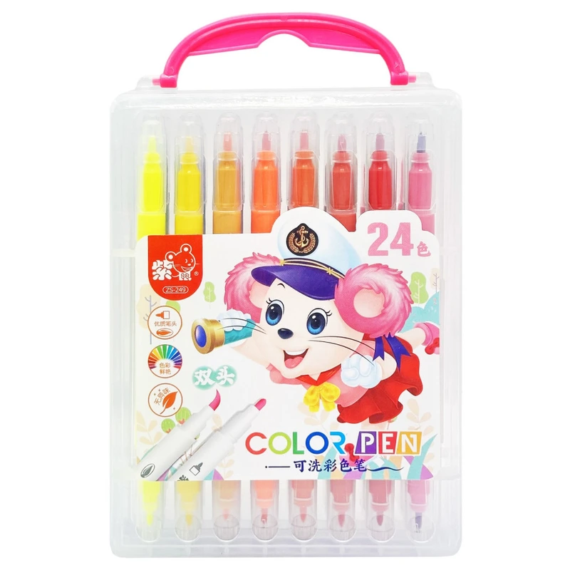 Набір двосторонніх фломастерів 249-24(Pink) у пластиковому боксі, 24 кольори — Bambi