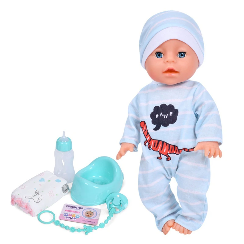 Дитяча іграшка Пупс YL2435A-2 33 см, п'є, звукові ефекти, аксесуари в наборі — Bambi