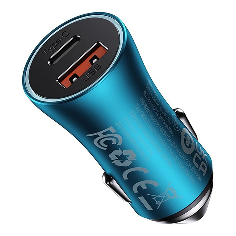 Автомобільний зарядний пристрій Baseus Golden Contactor Max Dual Fast Charger Car Charger U+C 60W Blue — Baseus