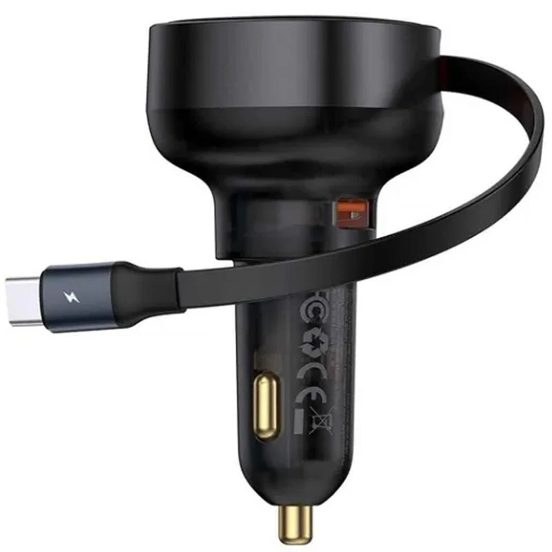 АЗП Baseus Enjoyment Pro PD60W+QC3.0 with retractable cable (1USB-A/1C) (C000578) Cluster Black