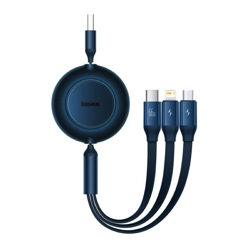 Кабель Baseus Bright Mirror 2 Series Retractable 3-in-1 Fast Charging  Data Cable USB to M+L+C 66W 1.1m Blue