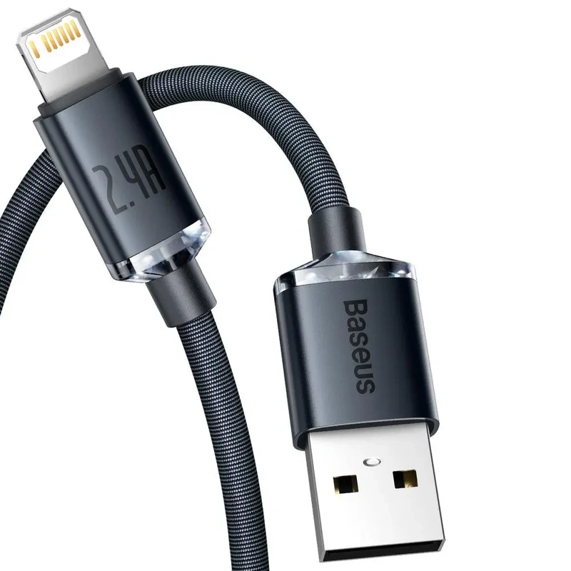 Кабель Baseus Crystal Shine Series Fast Charging Data Cable USB to iP 2.4A 1.2m Black — Baseus