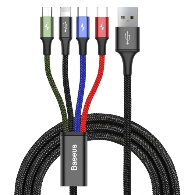 Кабель Baseus Fast 4-in-1 Cable For iP+Type-C(2)+Micro 3.5A 1.2m Black — Baseus