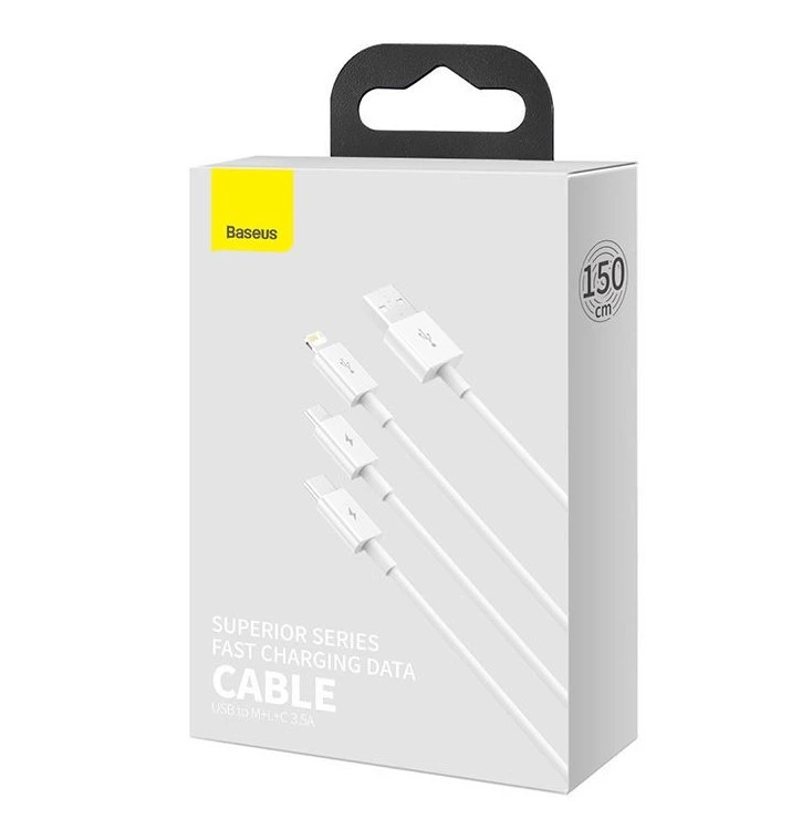 Кабель Baseus Superior Series USB to M+L+C 3.5A 1.5m White
