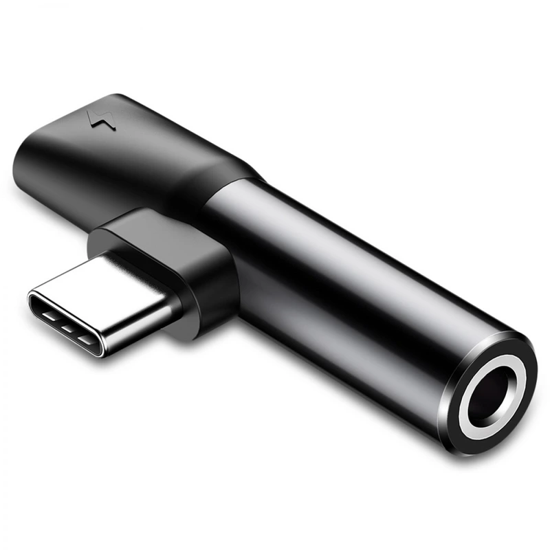 Кабель-перехiдник Baseus L41 Type-C(input) for Type-C female connectors+3.5 mm female Black — Baseus