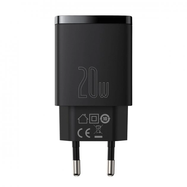 Мережевий зарядний пристрій Baseus Compact Quick Charger U+C 20W EU Black — Baseus