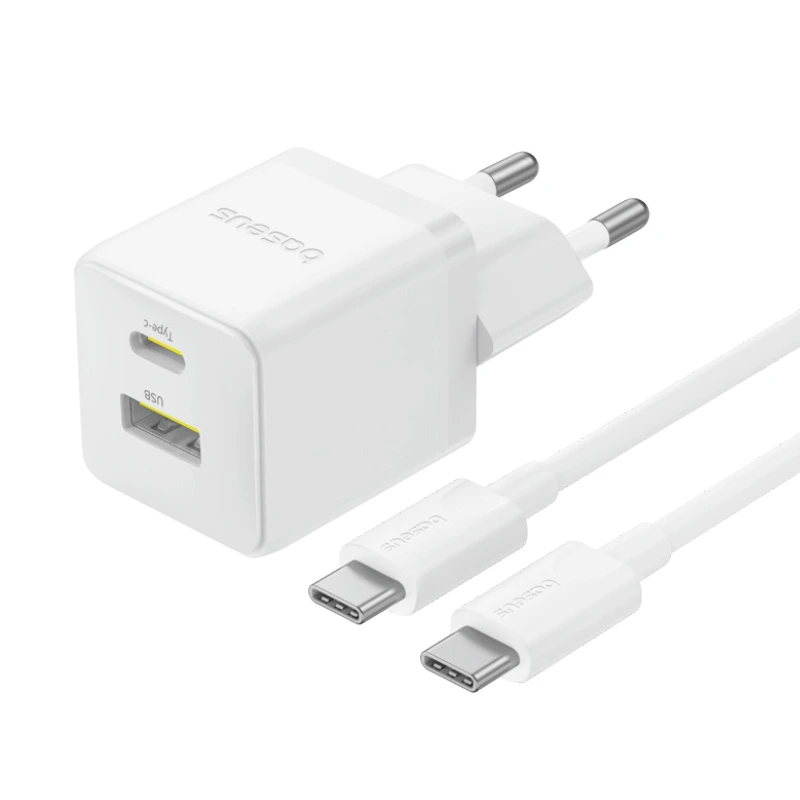 Мережевий зарядний пристрій з кабелем Baseus Palm Fast Charger C+U 30W EU Moon White (with USB-C to USB-C 60W (20V/3A) 1m Moon White)