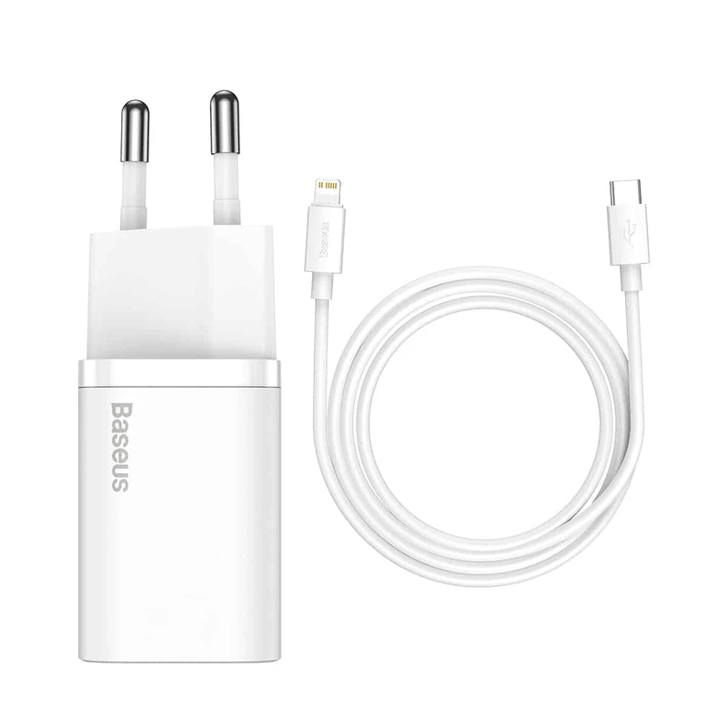 Мережевий зарядний пристрій з кабелем Baseus Super Si 1C 20W With Simple Wisdom Data Cable Type-C/iP 1m White