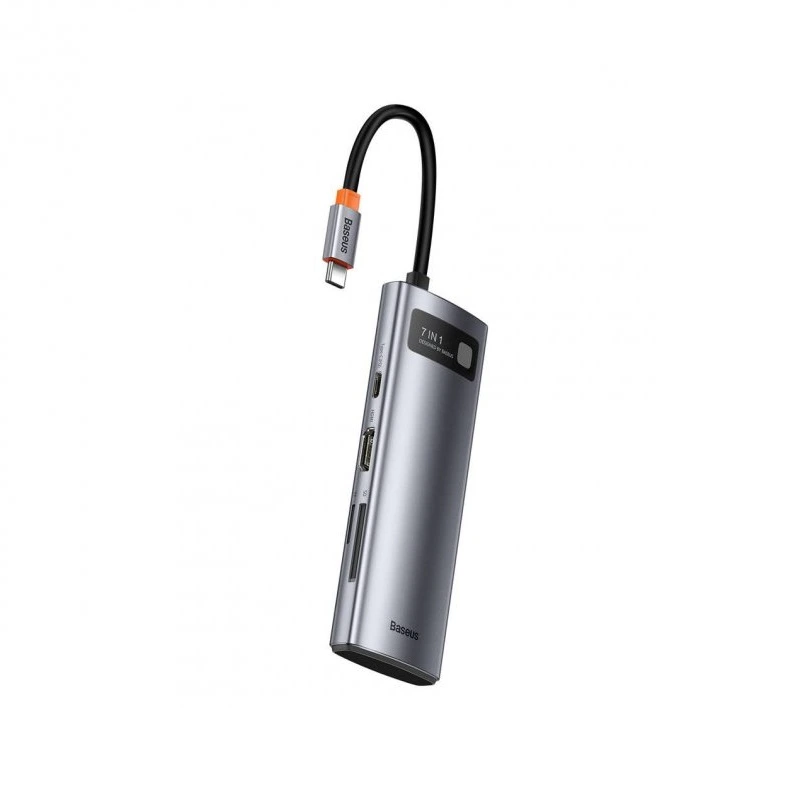 USB-хаб Baseus Metal Gleam Series 7-in-1 Multifunctional Type-C HUB Docking Station Gray（Type-C to HDMI*1+USB3.0*2+USB-C*1+PD*1+SD/TF*1) — Baseus