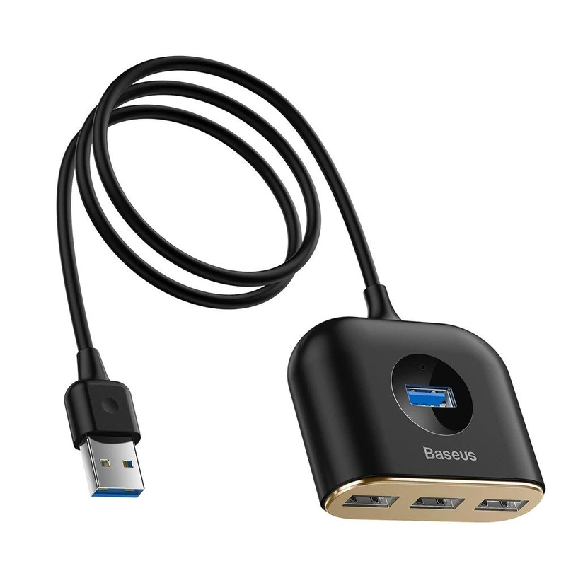 USB-хаб Baseus Square round 4 in 1 USB HUB Adapter(USB3.0 TO USB3.0*1+USB2.0*3) 1m Black — Baseus
