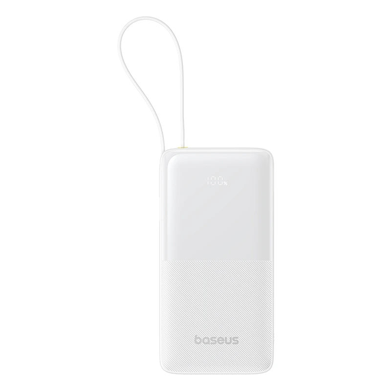 Зовнішній акумулятор Baseus Bipow 2 Digital Display Power Bank With Built-in USB-C Cable 20000mah 20W Moon White — Baseus