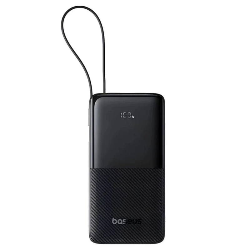 Зовнішній акумулятор Baseus Bipow 2 Digital Display Power Bank With Built-in USB-C Cable 10000mah 20W Cluster Black — Baseus