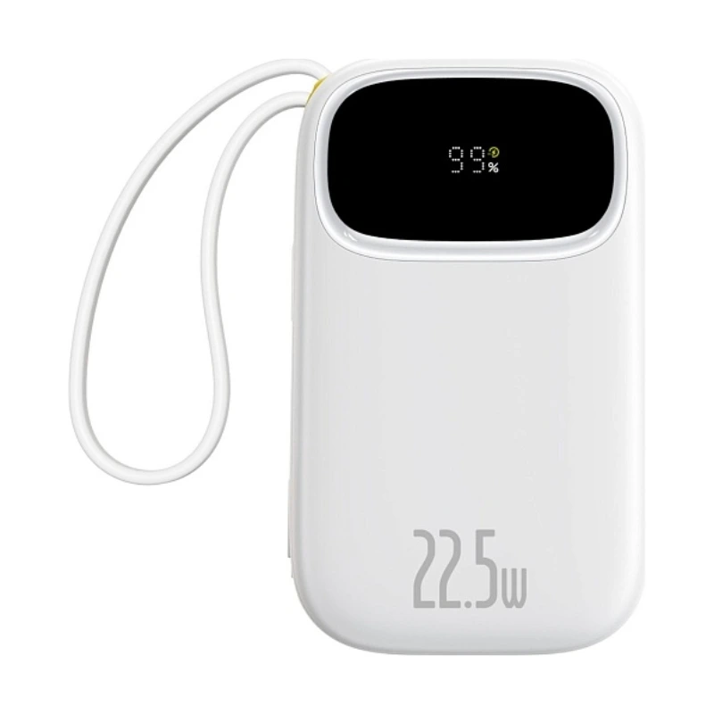 Зовнішній акумулятор Baseus EnerFill FC31 Digital Display Power Bank with 2 Built-in Cables 20000mAh 22.5W Moon White — Baseus