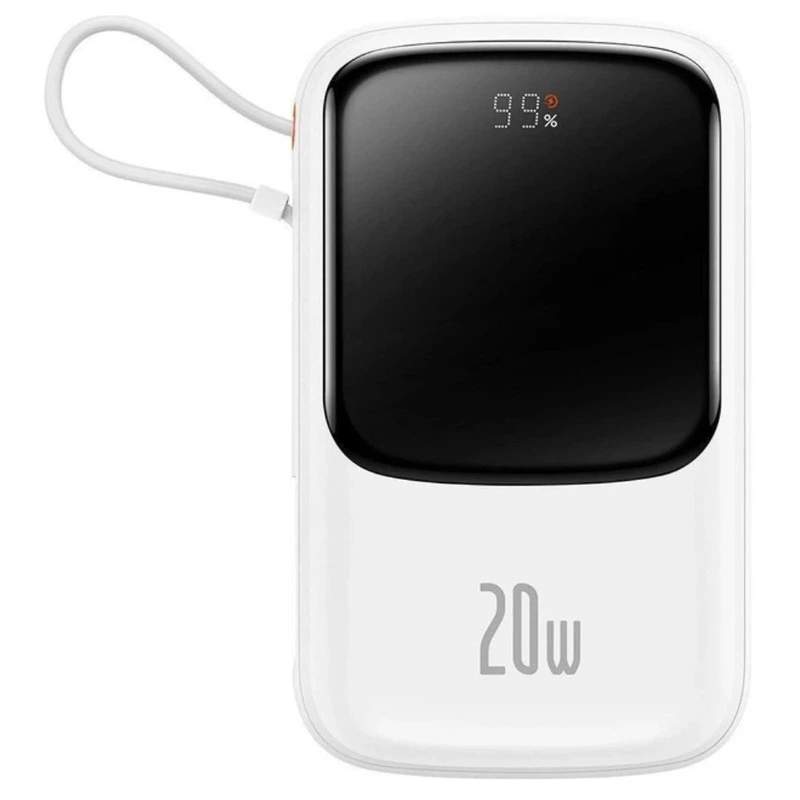 Зовнішній акумулятор Baseus Qpow Pro Digital Display Fast Charge Power Bank 10000mAh 20W iP Edition White（With: Simple charging cable Type-C 3A 0.3m W