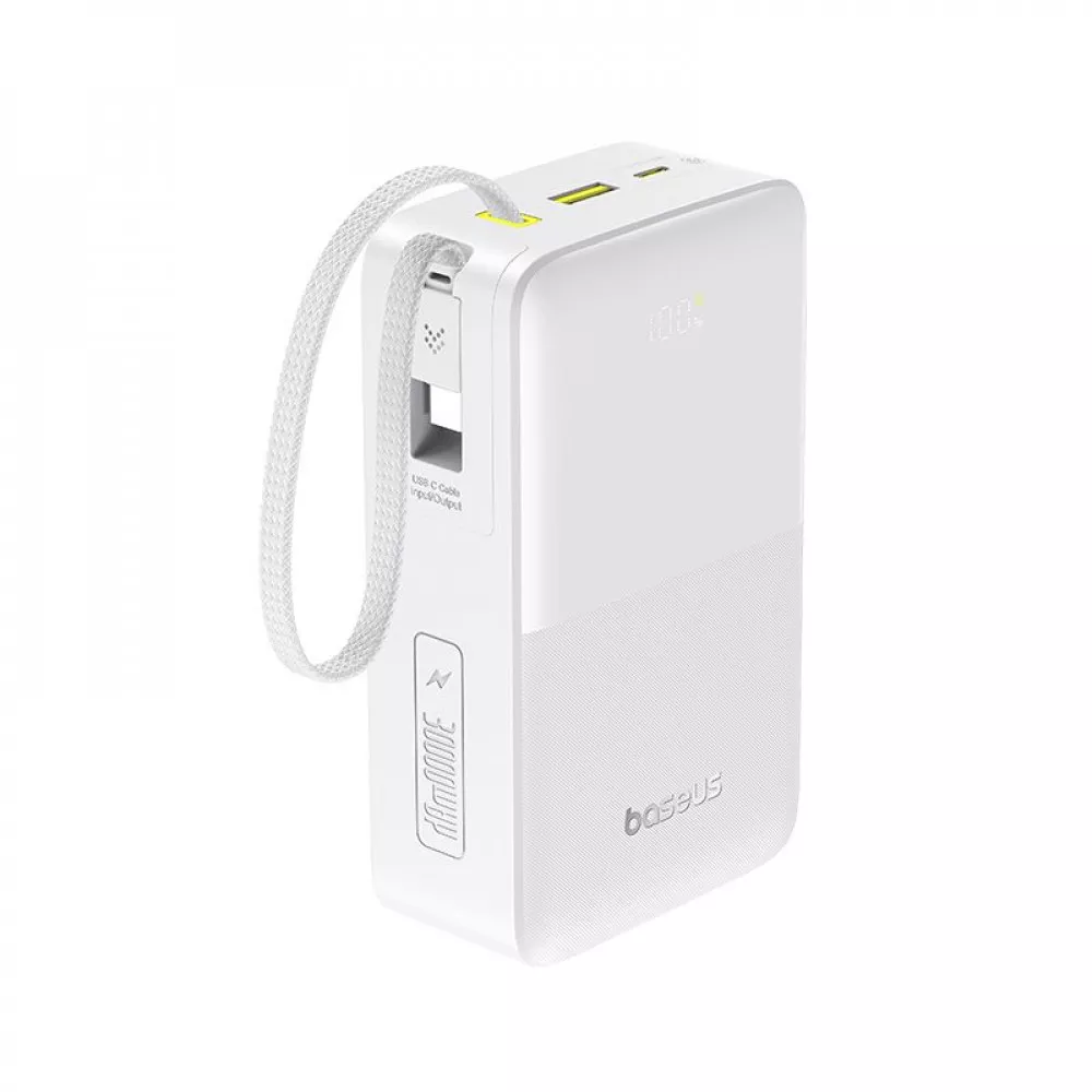 Зовнішній акумулятор Baseus EnerFill FC51 Bipow 2 Pro Digital Display Power Bank with Built-in Cable 30000mAh 22.5W White